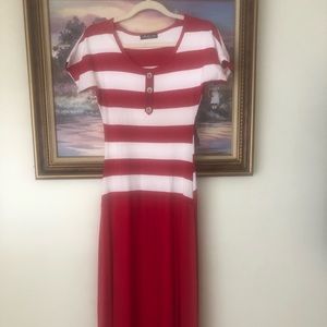 Bella Berry red & white stripe maxi dress.